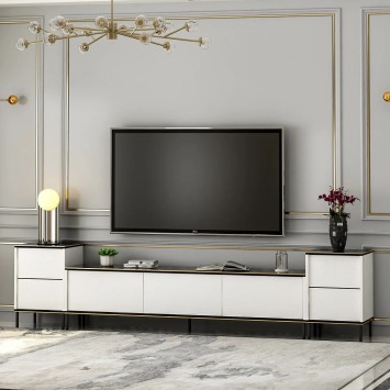 Mueble TV Imaj Blanco Negro Oro - 382NRC1136