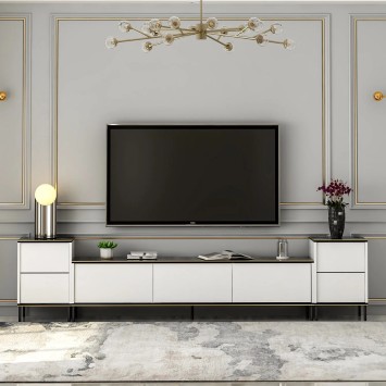 Mueble TV Imaj Blanco Negro Oro - 382NRC1136