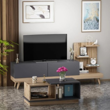 Conjunto de muebles de sala Dizayn Antracita Nogal