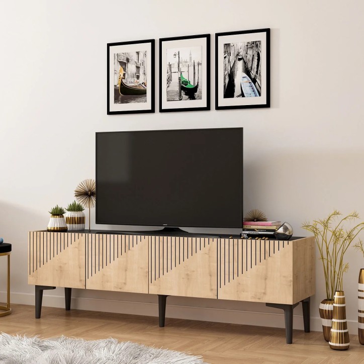 Mueble TV Draw Roble Zafiro Mármol negro