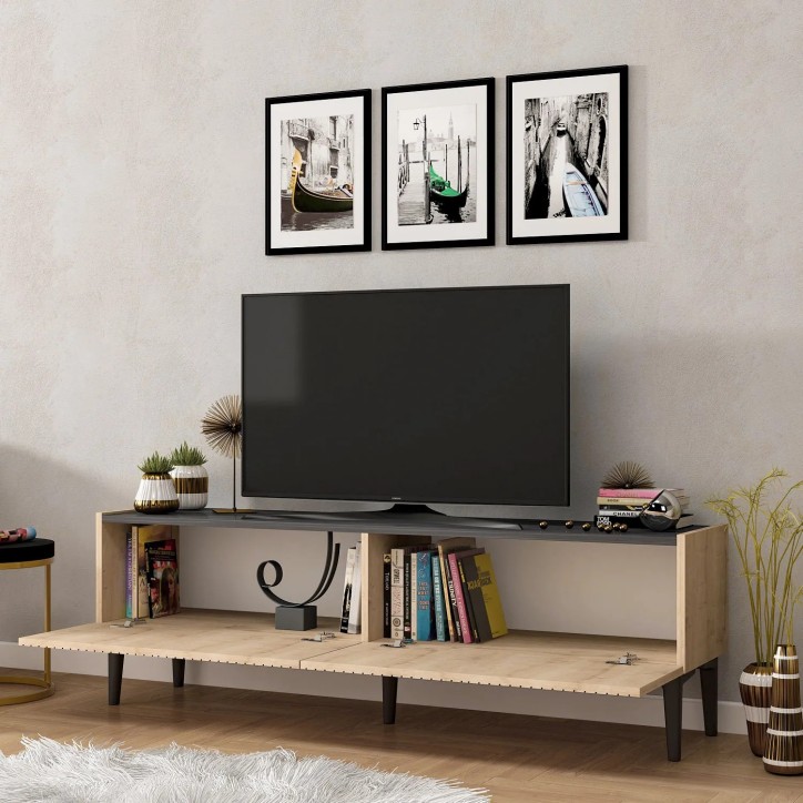 Mueble TV Draw Roble Zafiro Mármol negro