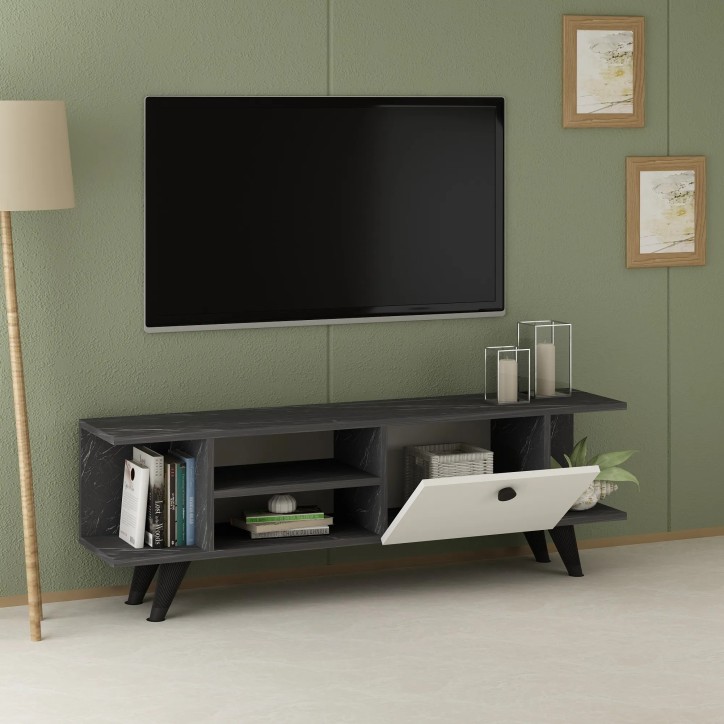 Mueble TV İdil Negro Mármol Blanco