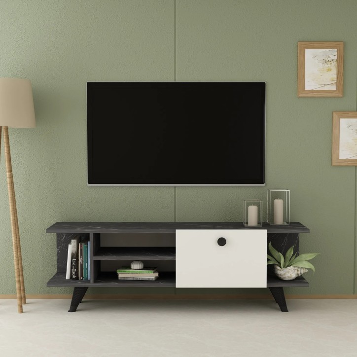 Mueble TV İdil Negro Mármol Blanco