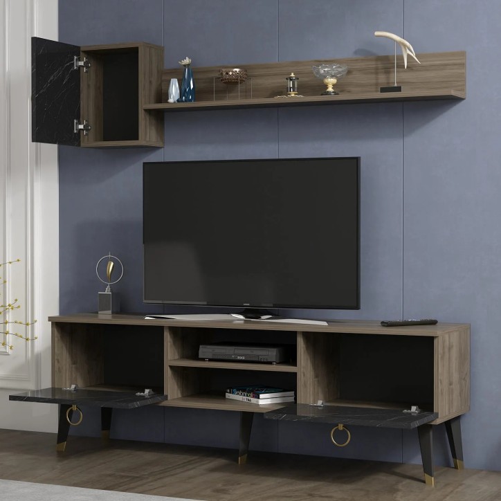 Mueble TV Alfa Negro Nogal