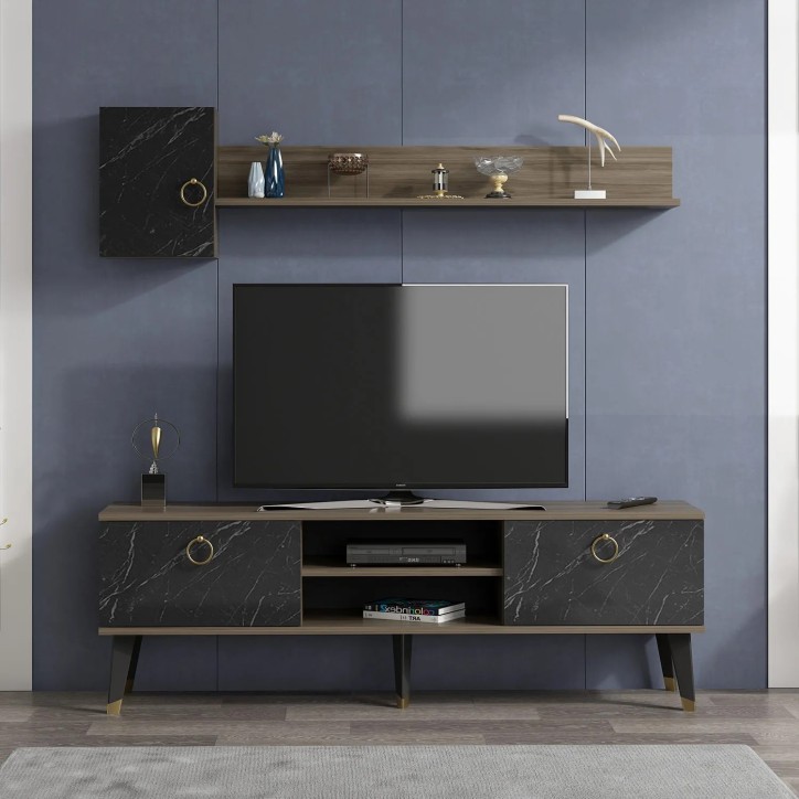 Mueble TV Alfa Negro Nogal