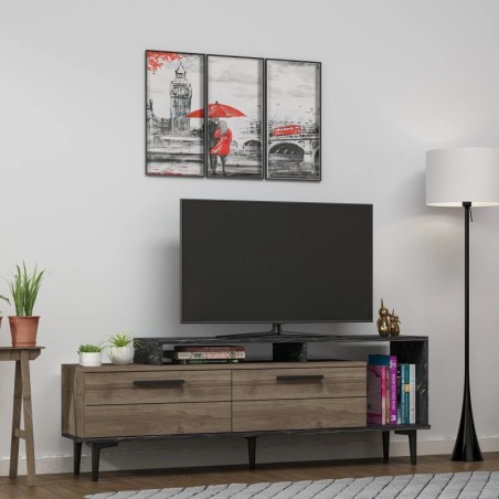 Mueble TV Niva Nogal Mármol negro