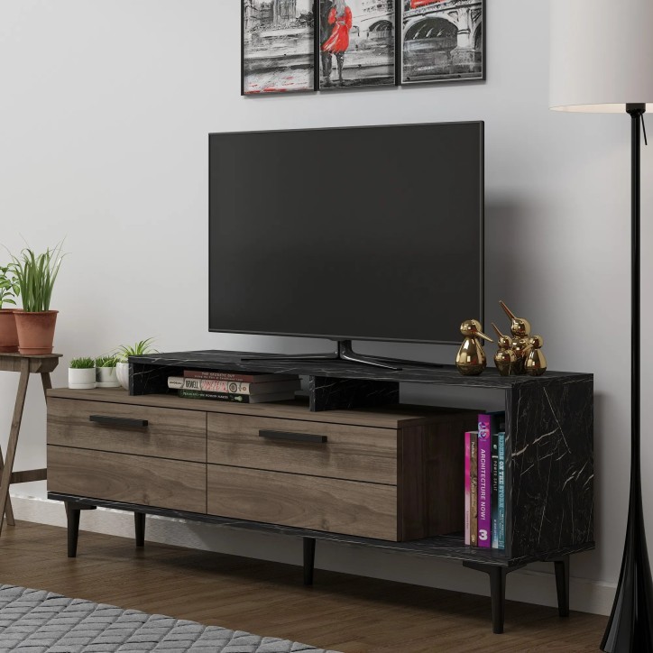 Mueble TV Niva Nogal Mármol negro