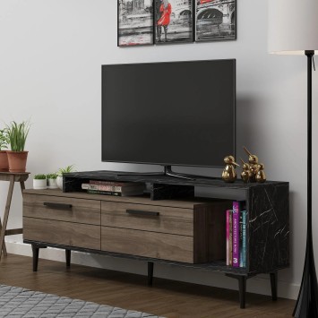 Mueble TV Niva Nogal Mármol negro - 475OLV1402