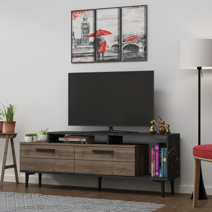 Mueble TV Niva Nogal Mármol negro