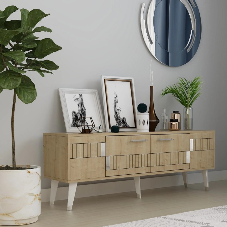 Mueble TV Moda Roble Zafiro Plata