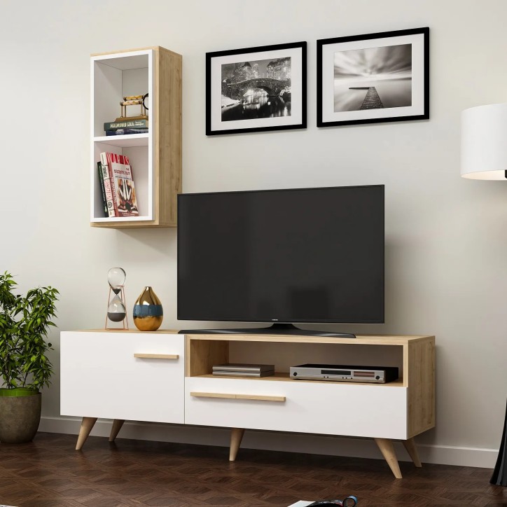 Mueble TV Zera Roble Zafiro Blanco