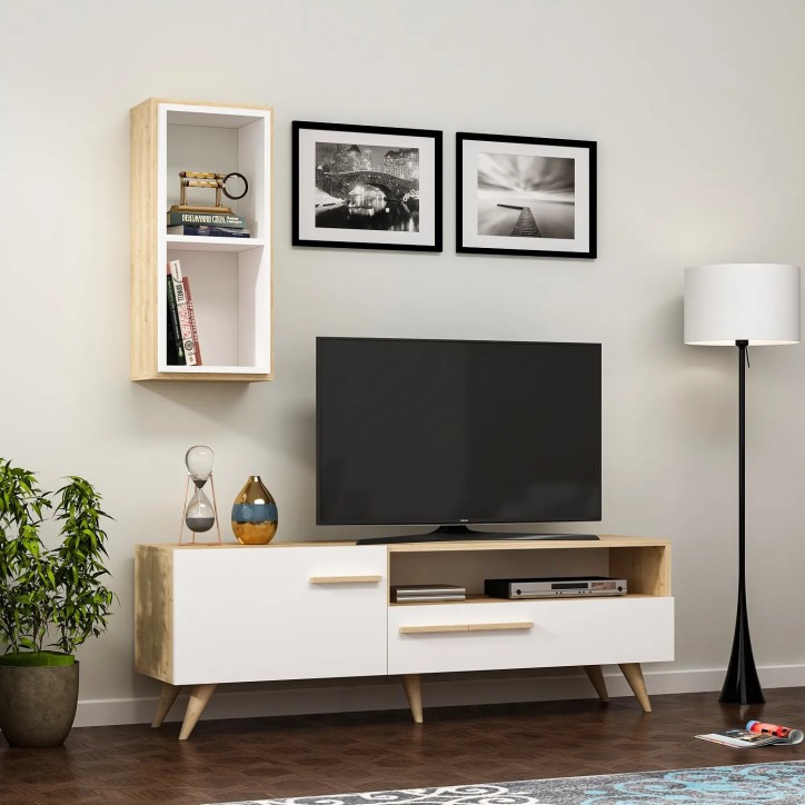 Mueble TV Zera Roble Zafiro Blanco