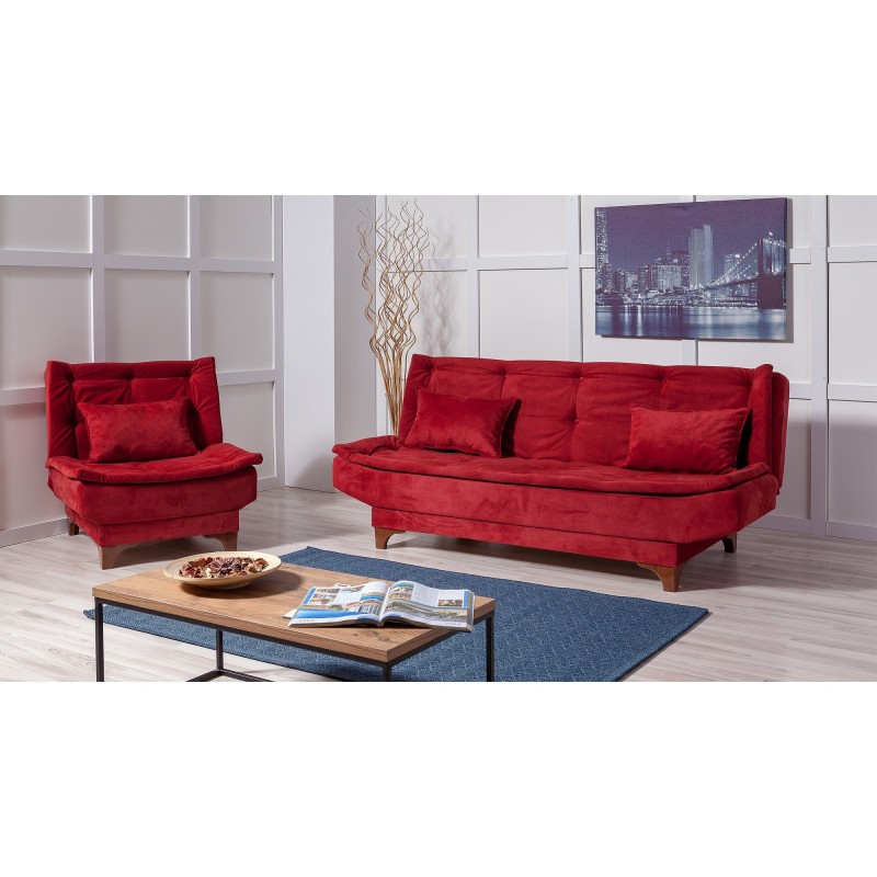 Set sofá cama sillón Kelebek TKM2-0101 Rojo burdeos - 867UNQ1610