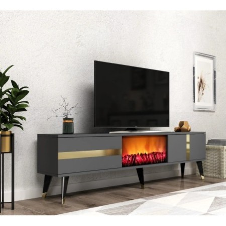 Mueble TV Vania Fireplace Antracita Oro