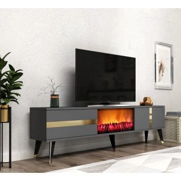 Mueble TV Vania Fireplace Antracita Oro - 475OLV2651