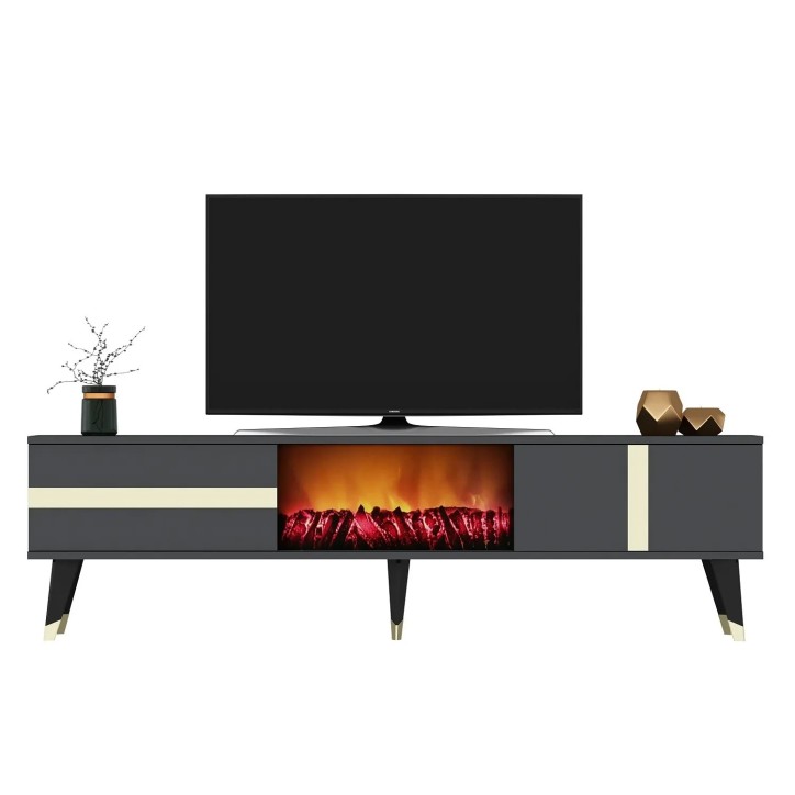 Mueble TV Vania Fireplace Antracita Oro