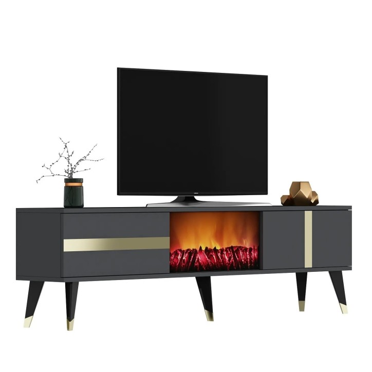 Mueble TV Vania Fireplace Antracita Oro