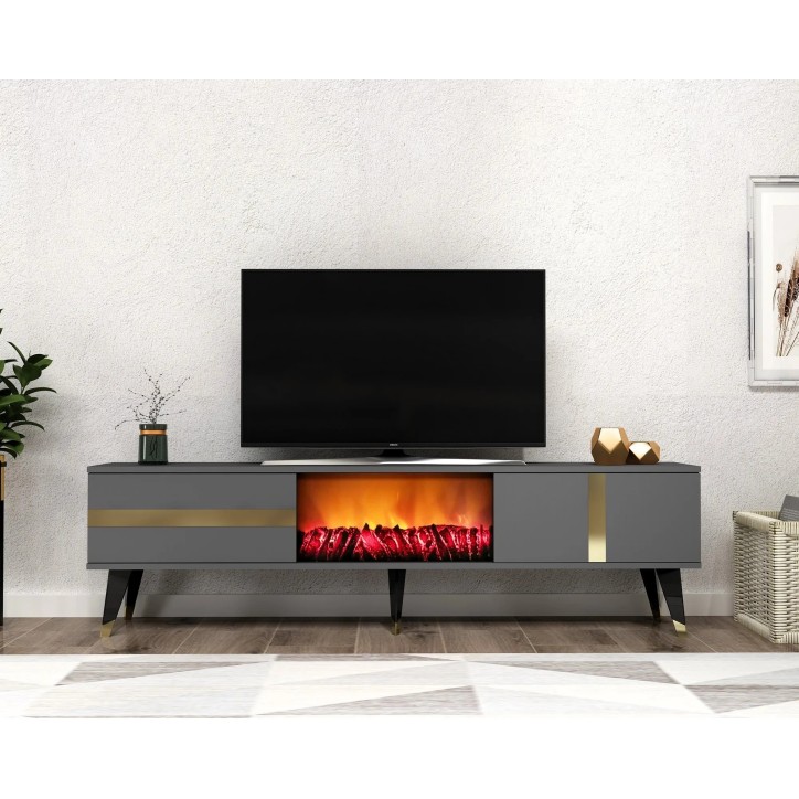 Mueble TV Vania Fireplace Antracita Oro