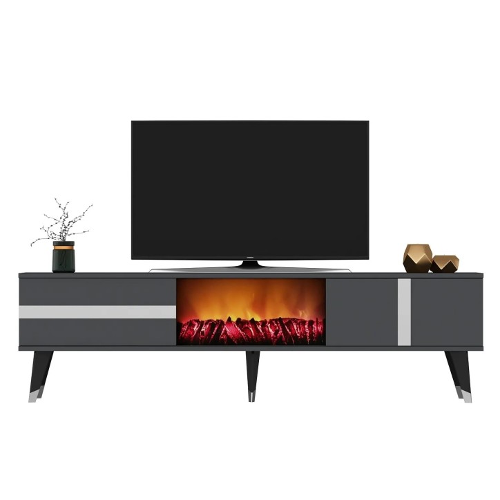 Mueble TV Vania Fireplace Antracita Plata