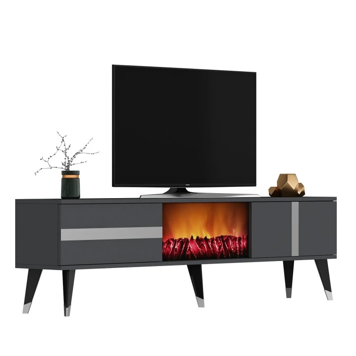 Mueble TV Vania Fireplace Antracita Plata