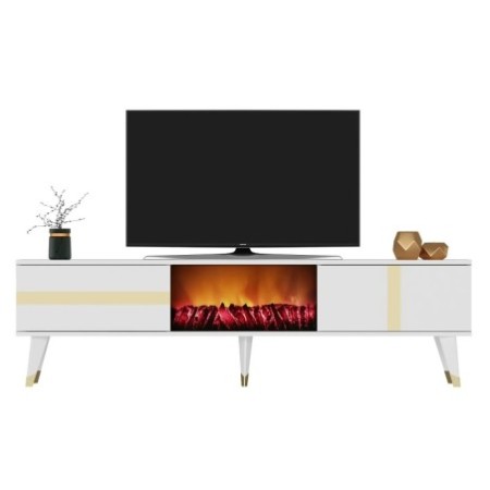 Mueble TV Vania Fireplace Blanco Oro