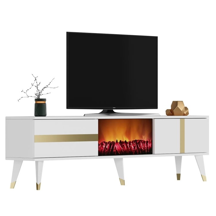 Mueble TV Vania Fireplace Blanco Oro