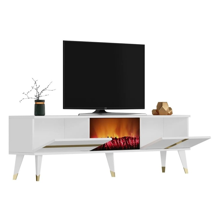 Mueble TV Vania Fireplace Blanco Oro