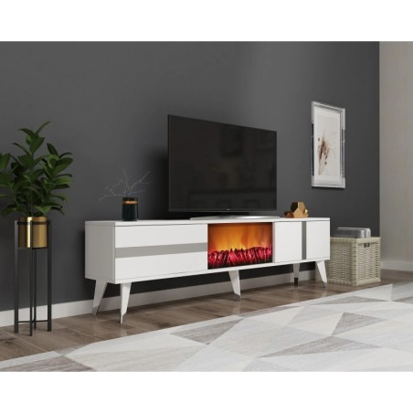 Mueble TV Vania Fireplace Blanco Plata