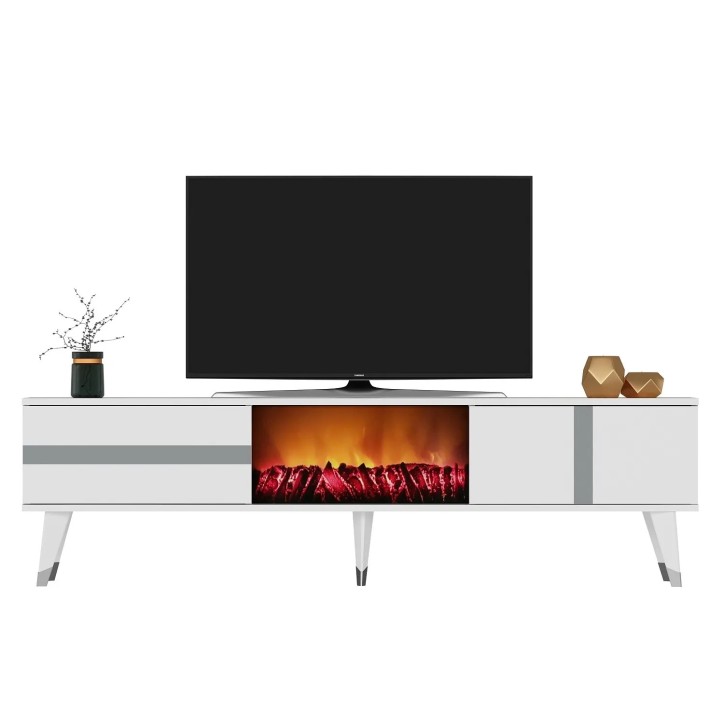 Mueble TV Vania Fireplace Blanco Plata