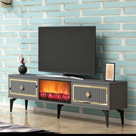 Mueble TV Flame Fireplace Antracita Oro