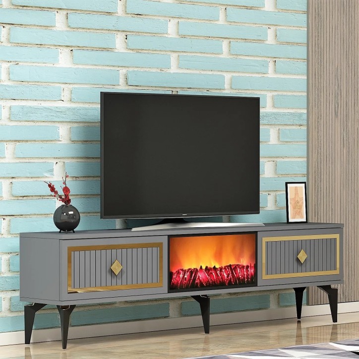 Mueble TV Flame Fireplace Antracita Oro