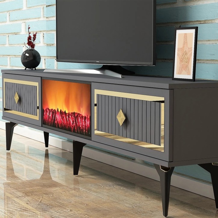 Mueble TV Flame Fireplace Antracita Oro