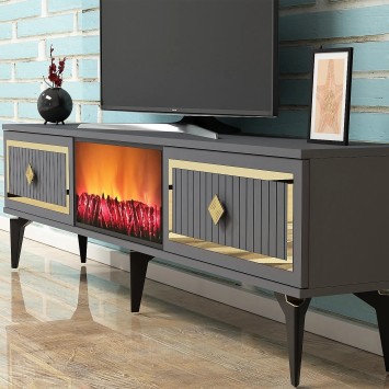 Mueble TV Flame Fireplace Antracita Oro - 475OLV2655