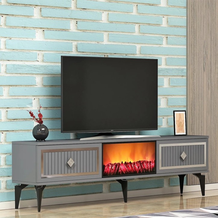 Mueble TV Flame Fireplace Antracita Plata