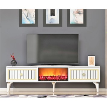 Mueble TV Flame Fireplace Blanco Oro - 475OLV2657