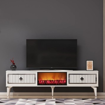 Mueble TV Flame Fireplace Blanco Plata - 475OLV2658