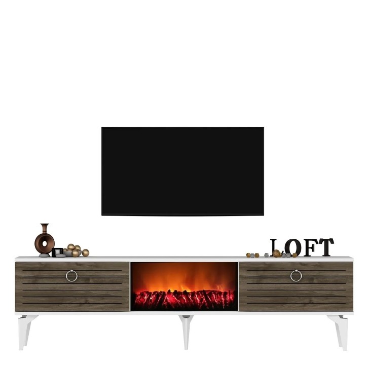 Mueble TV Arona Fireplace Blanco Nogal