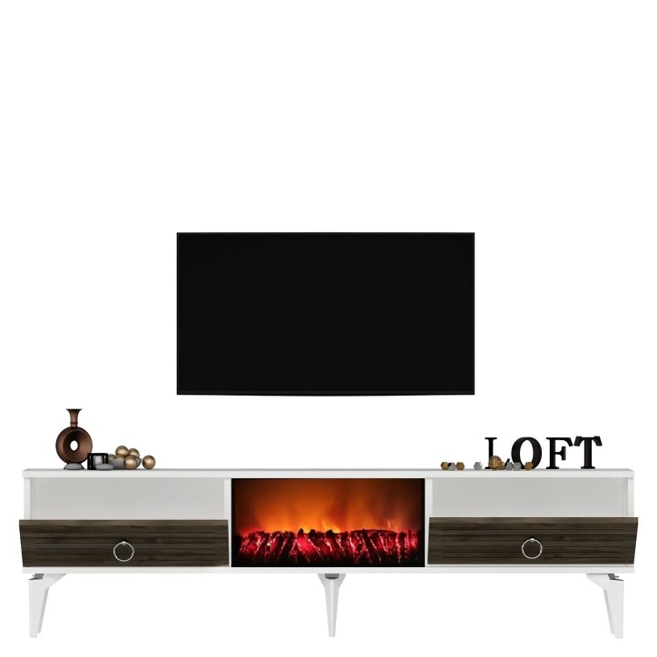 Mueble TV Arona Fireplace Blanco Nogal