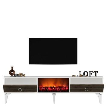 Mueble TV Arona Fireplace Blanco Nogal - 475OLV2661