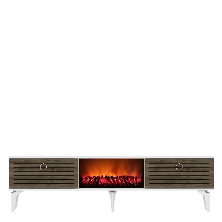 Mueble TV Arona Fireplace Blanco Nogal