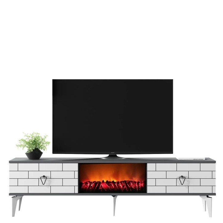 Mueble TV Varna Fireplace Blanco Antracita