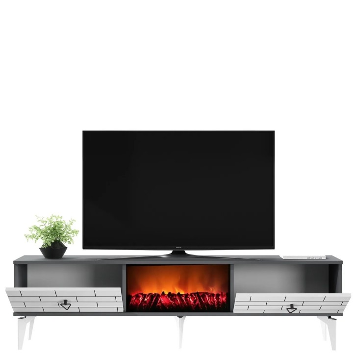 Mueble TV Varna Fireplace Blanco Antracita