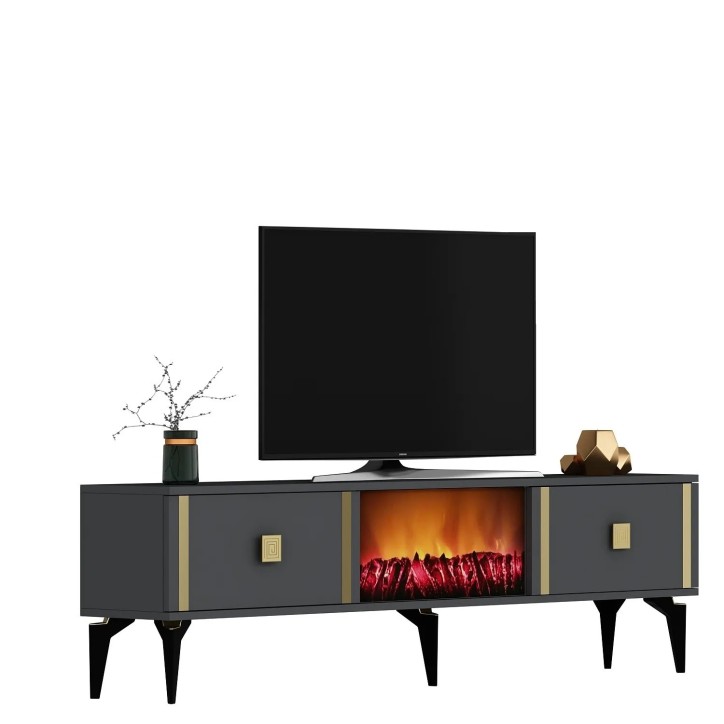 Mueble TV Doruk Fireplace Antracita Oro