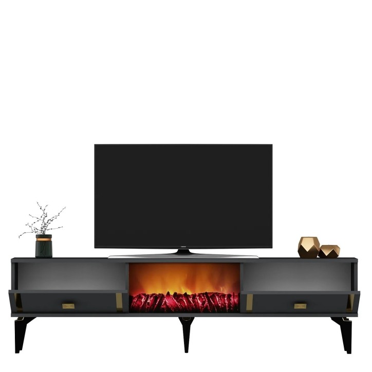 Mueble TV Doruk Fireplace Antracita Oro