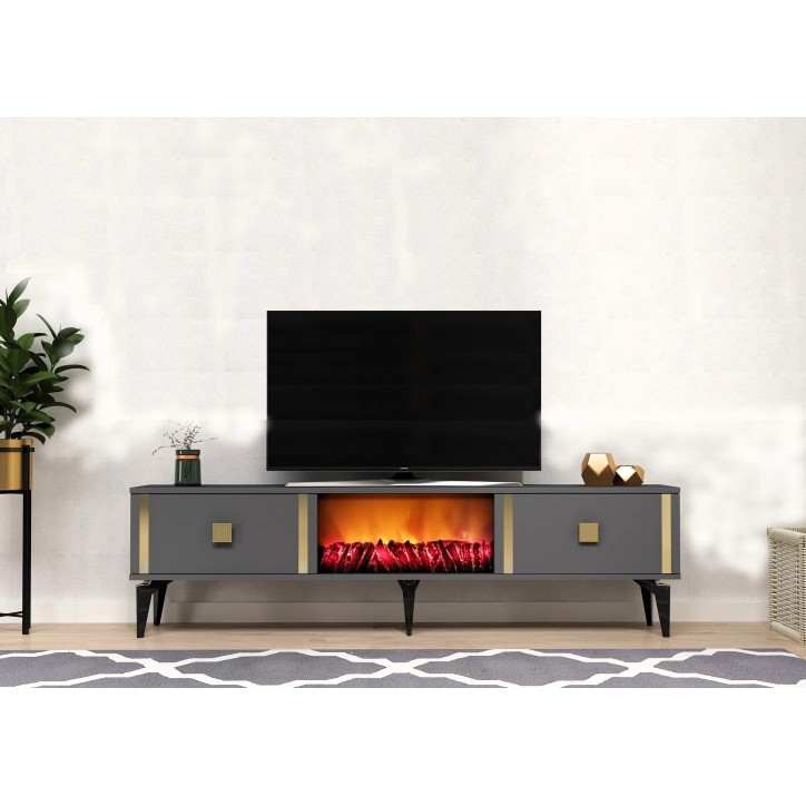 Mueble TV Doruk Fireplace Antracita Oro