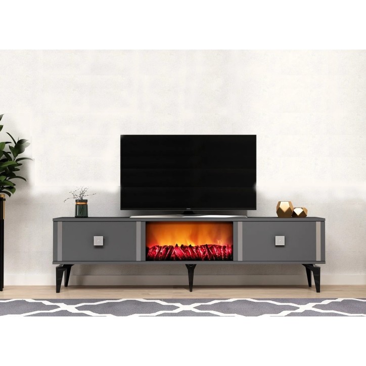 Mueble TV Doruk Fireplace Antracita Plata