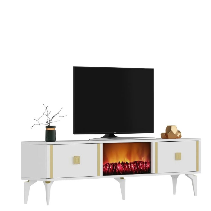 Mueble TV Doruk Fireplace Blanco Oro