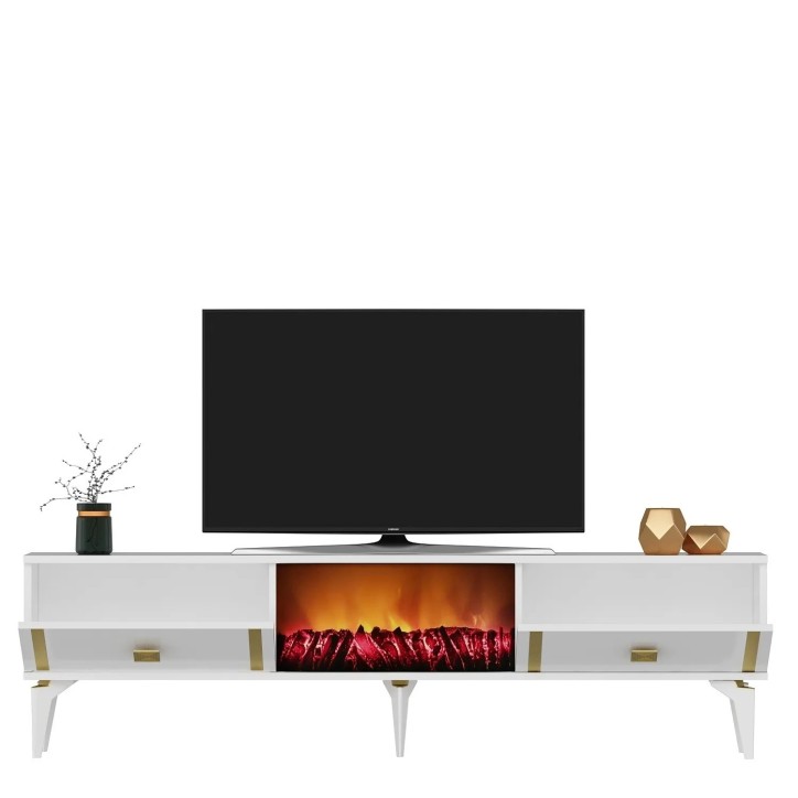 Mueble TV Doruk Fireplace Blanco Oro