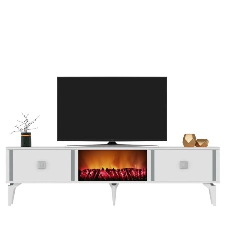 Mueble TV Doruk Fireplace Blanco Plata