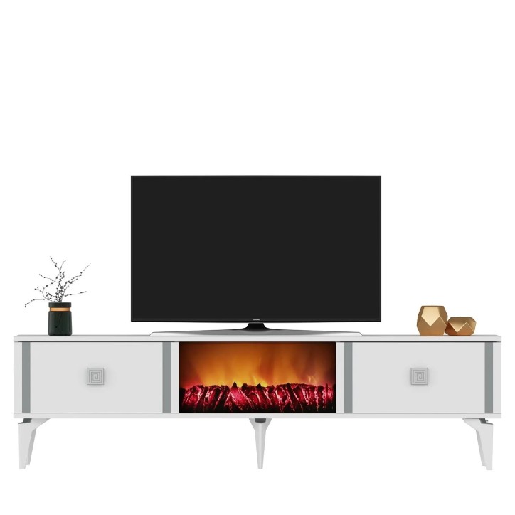 Mueble TV Doruk Fireplace Blanco Plata